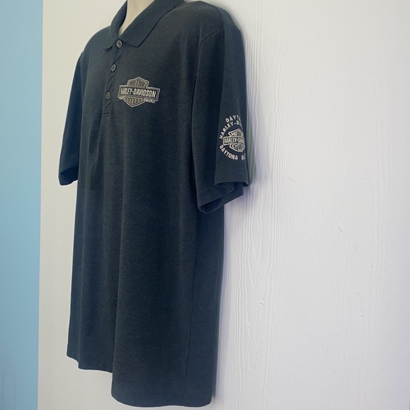 Harley Davidson -Grey Polo Harley Emblem On Left Chest Daytona Beach Size Large - Picture 5 of 10